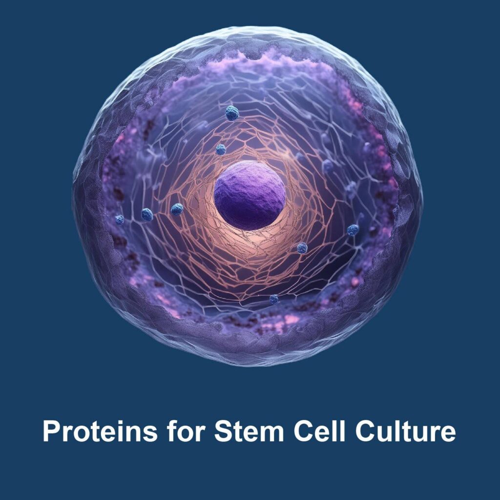 Stem cell as 3-D rendering. Links to Proteins for Stem Cell Culture webpage.